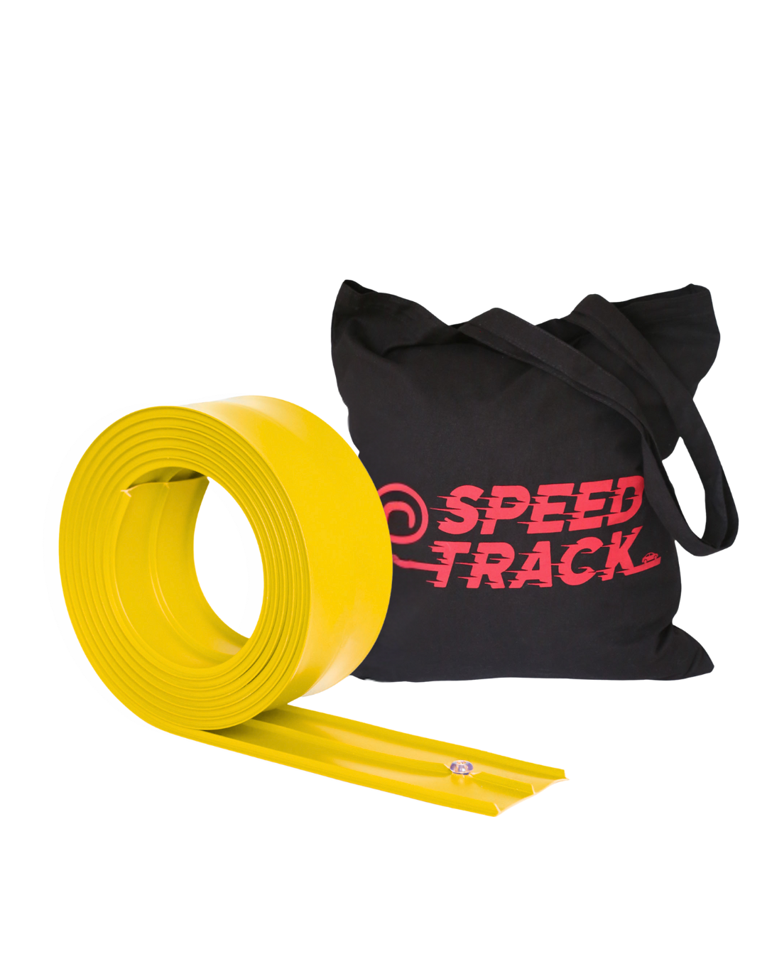 Yellow track tape with a black bag featuring 'Speed Track' text on a white background